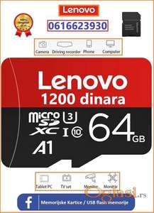 Lenovo 64 GB Micro SD/XC/TF Card A1/U3/Class 10 - Memorijska Kartica